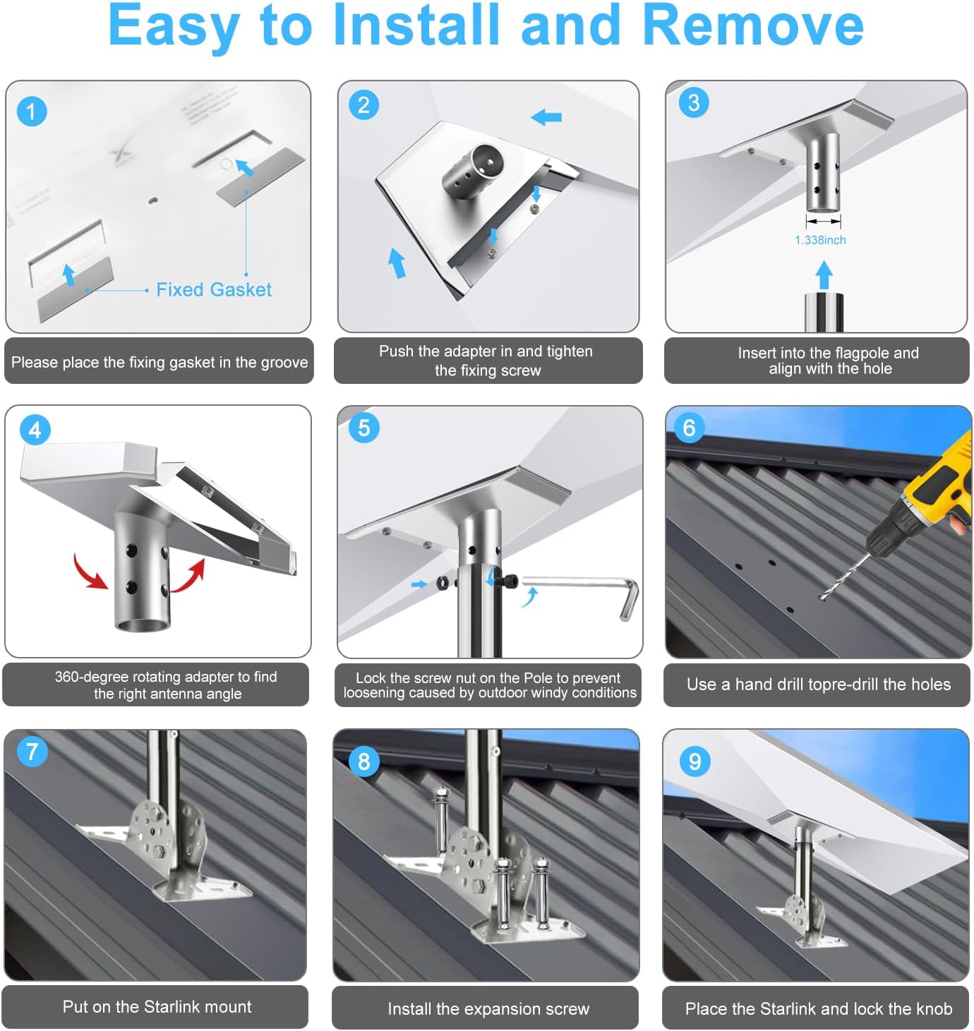 Heavy Duty Starlink Gen 3 Wall Mount Roof Mount Pole Mount Pipe Adapter Mounting Kits W5456
