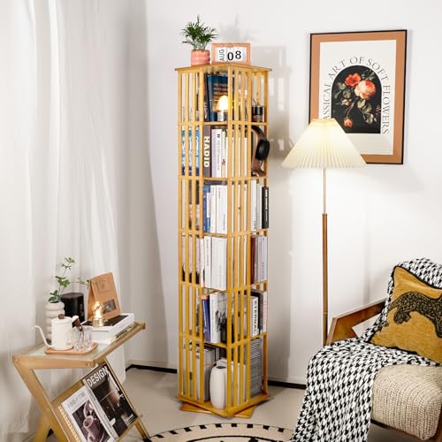 Walnut 6 Tier Bamboo Rotating Bookshelf E80129