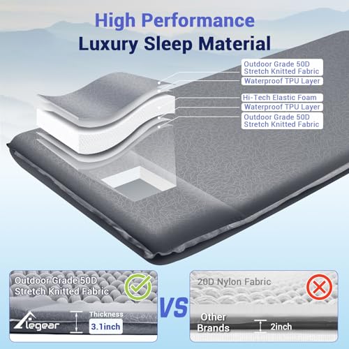 Self Inflating Sleeping Pad, 3.1'' Ultra-Thick Memory Foam Camping Pad with Pillow J808534
