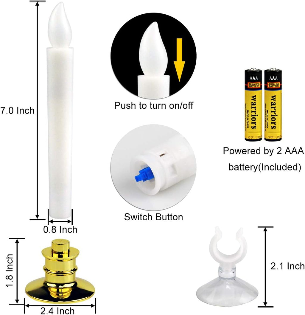 6 Set Gold LED Flameless Taper Candles with Timer C470