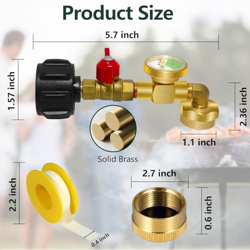 Propane Refill Adapter with Gauge Valve, Solid Brass O335