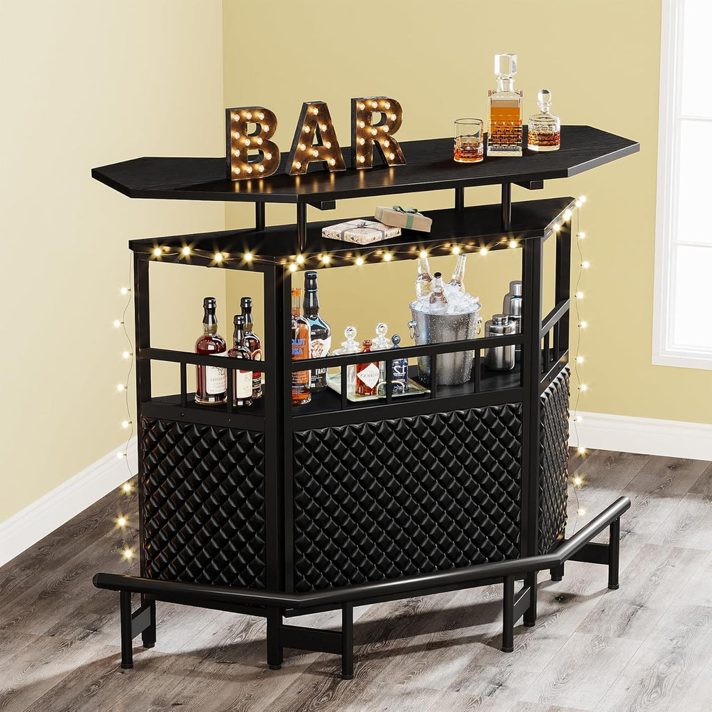 Black 4 Tier Bar Cabinet with Stemware Rack K2116