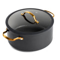 Non-Stick 5 QT Stock Pot with Glass Lid, Black & Gold Q537