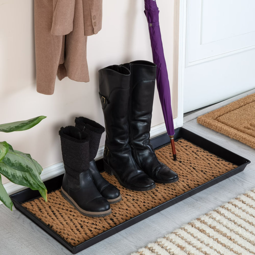 Black Metal Boot Tray with Coir Insert O442080