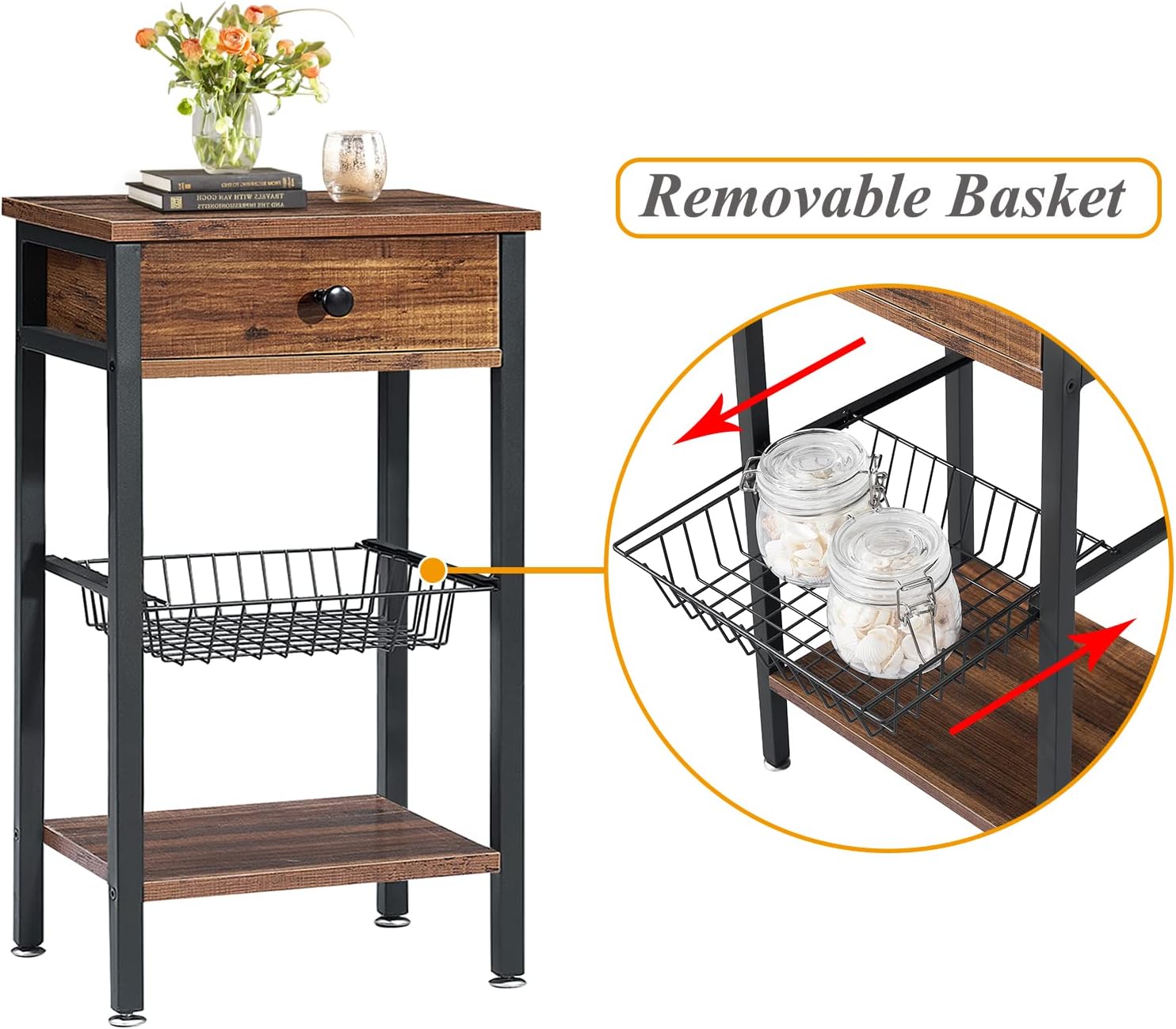 Brown Tall Side Table with Basket C661