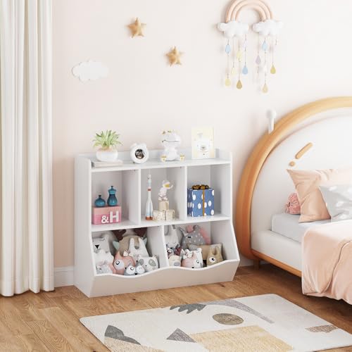 Kids Bookshelf and Bookcase Toy Storage Multi Shelf with Cubby Organizer Cabinet H61308