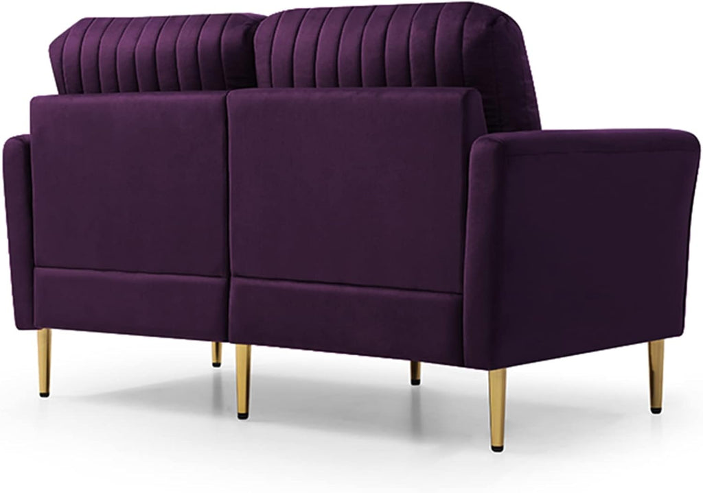 Purple Velvet Round Arm Loveseat Sofa with 2 Throw Pillows G47074