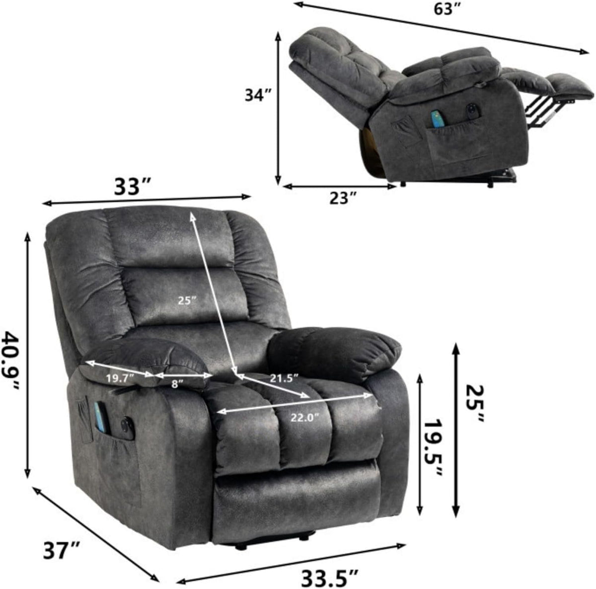 Oversized Dual Motor Lift Recliner with Heat and Massage K846979