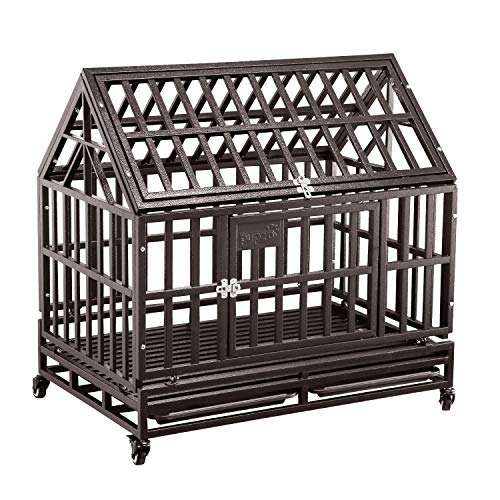 Brown Heavy Duty Dog Cage Crate Kennel with Four Wheels 38 inch I7020