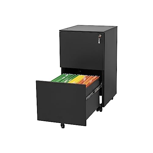 White 2-Drawer Rolling Metal File Cabinet with Lock Z247