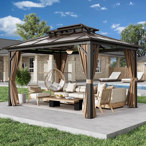 10' x 12' Hardtop Gazebo with Aluminum Frame and Galvanized Steel Double Roof T27636