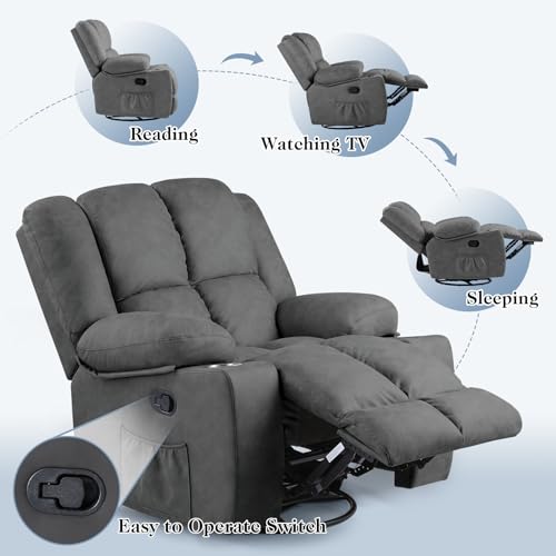 Oversized Power Lift Recliner Chair with Massage, Dark Grey W8354