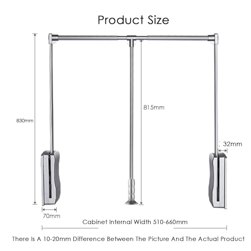Pull Down Closet Rod Organizer Storage Rack Lift Buffer Extendable Adjustable Width Space Saving Wardrobe Hanger Silver U5609