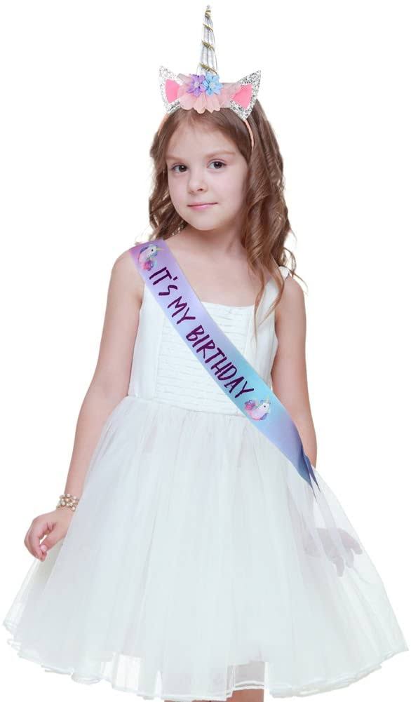 Silver Unicorn Headband and Birthday Sash Set F219658