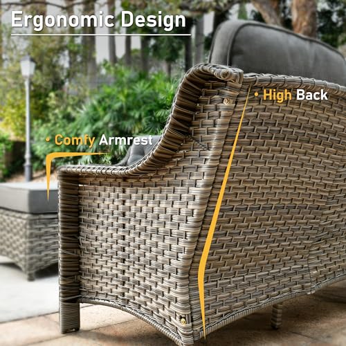 6 Piece Outdoor Wicker Patio Furniture Set with Fire Pit Table (Red) T35248