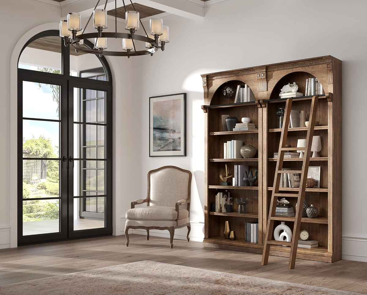 Brown 8' Tall Bookcase Wall with Ladder W6724