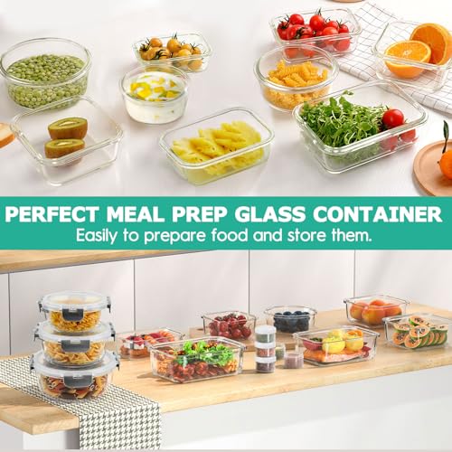 34pcs Glass Food Storage Containers with Lids Set, Airtight, Leak Proof, BPA-Free, Black F77435