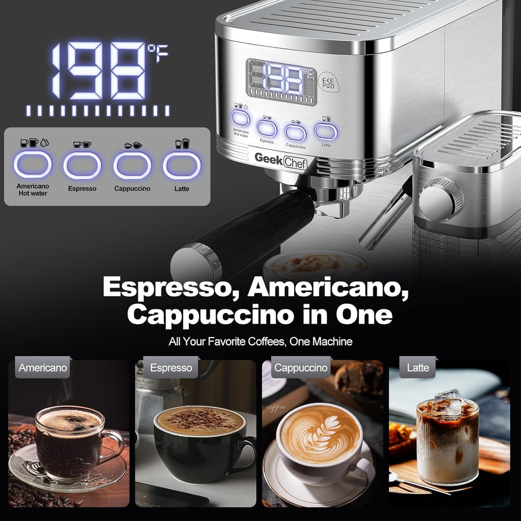 7-in-1 Espresso Machine with Automatic Milk Frother, 20 Bar, Stainless Steel N30776
