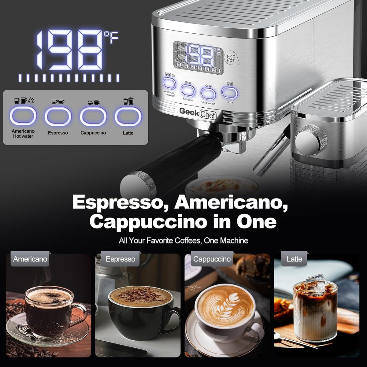 7-in-1 Espresso Machine with Automatic Milk Frother, 20 Bar, Stainless Steel N30776