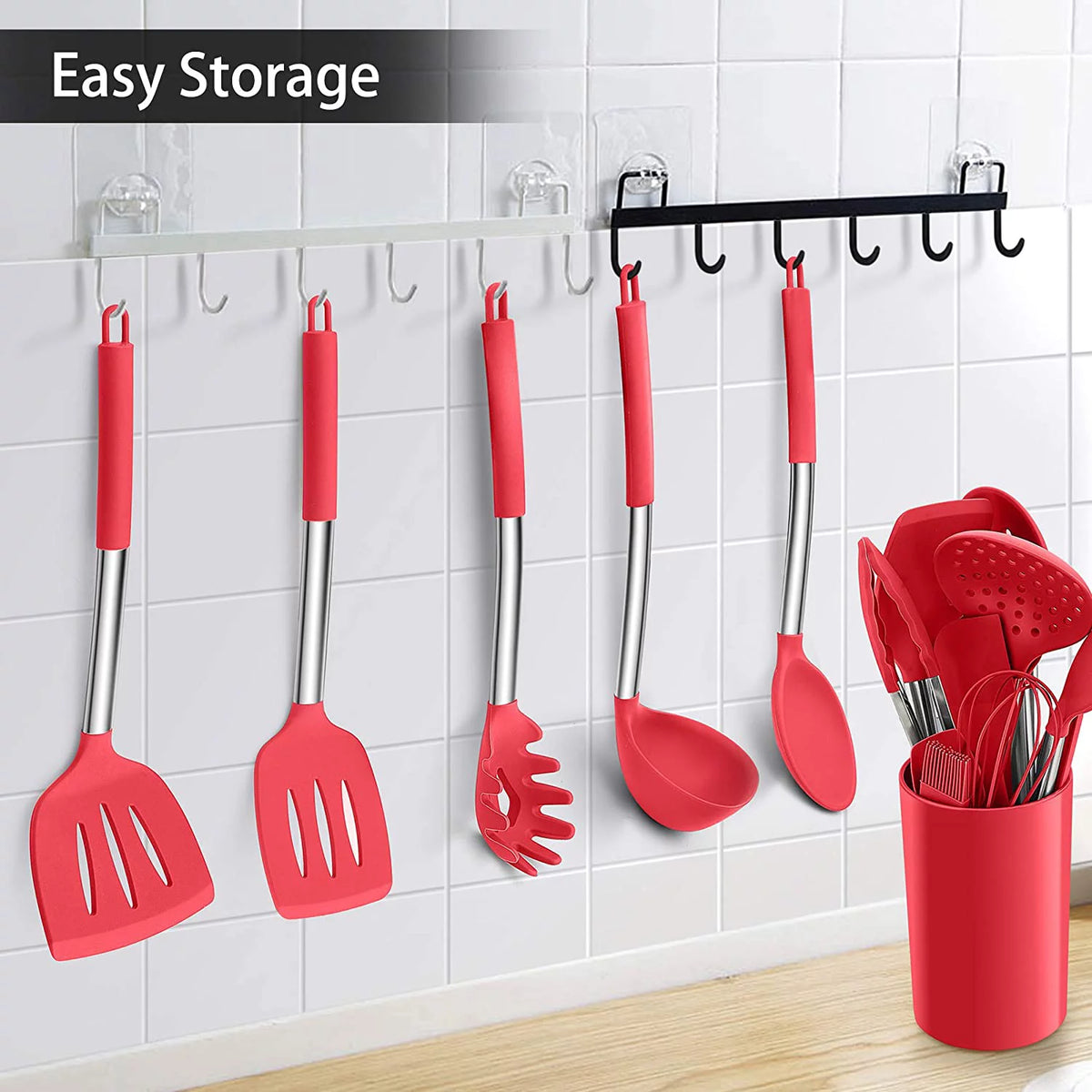 15 Pcs Silicone Non-stick Cooking Utensil Set with Stainless Steel Handle O12381
