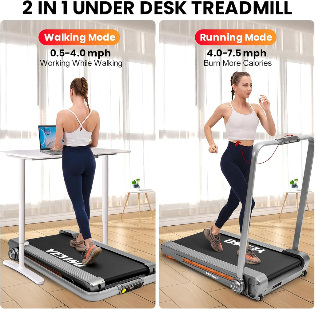2 in 1 Foldable Treadmill with Incline, Walking Pad, 2.5HP, 330 LBS Weight Capacity Q222455