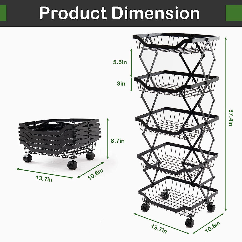 5 Tier Foldable Rolling Storage Cart with Lockable Wheels B1205
