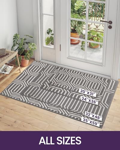 Non Slip Washable Entry Doormat, 35"X59", Grey Q611