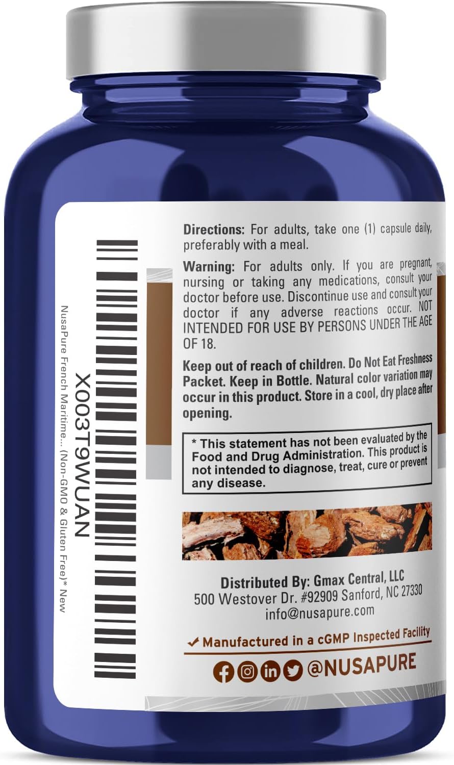 French Maritime Pine Bark Extract 12,000 mg Veggie Caps 200-Day Supply L548