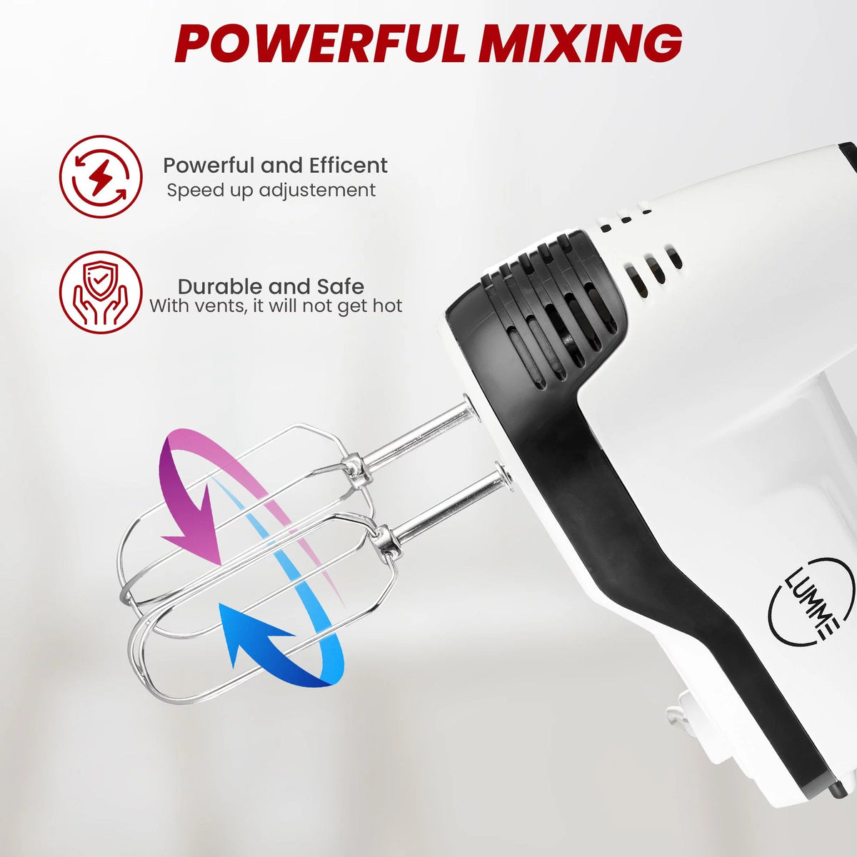 Grey Electric Hand Mixer with 5 Speeds, 2 Beaters, 2 Dough Hooks, Storage Case K5992