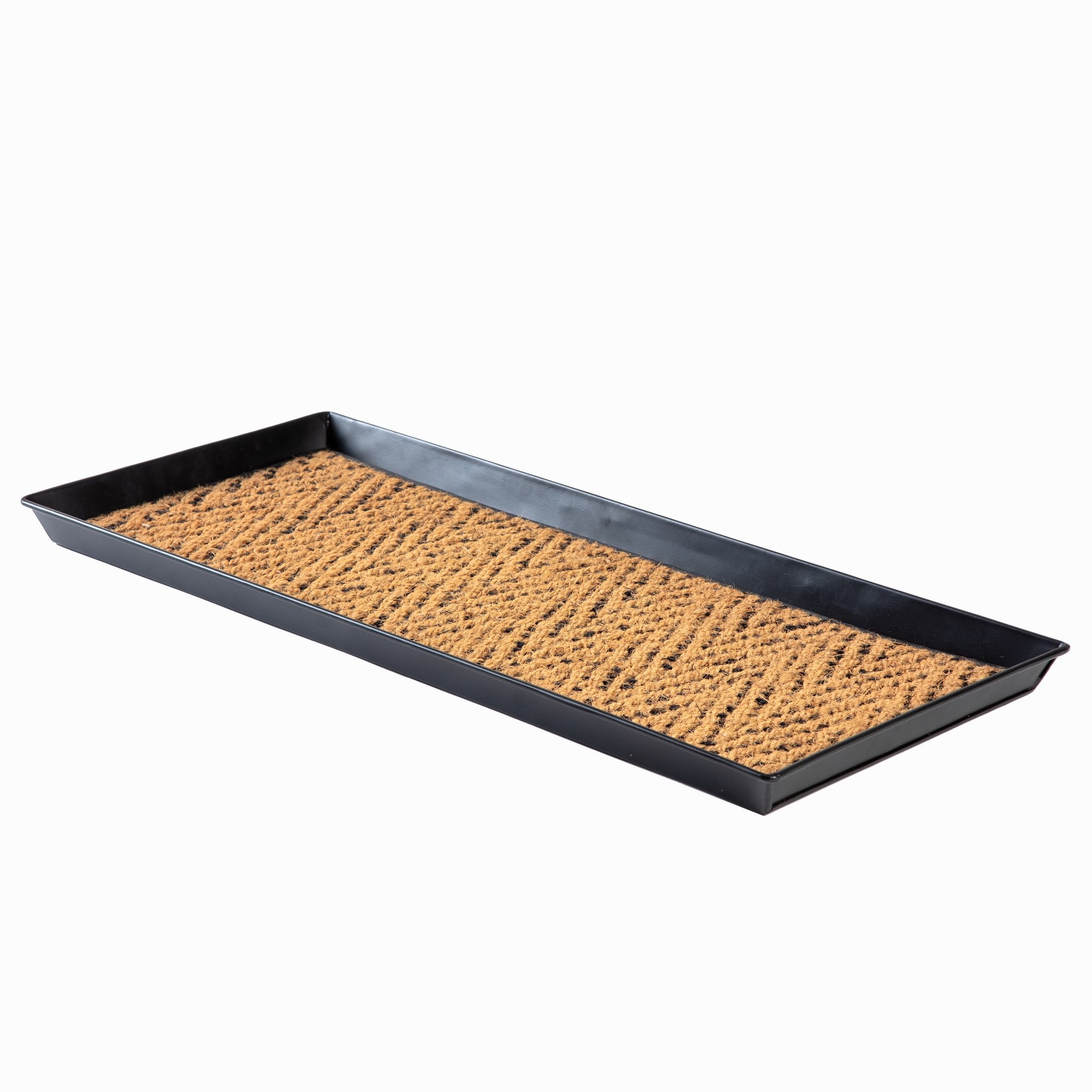 Black Metal Boot Tray with Coir Insert O442080