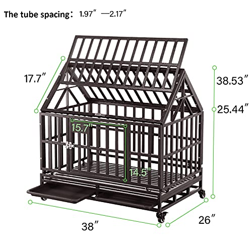 Brown Heavy Duty Dog Cage Crate Kennel with Four Wheels 38 inch I7020