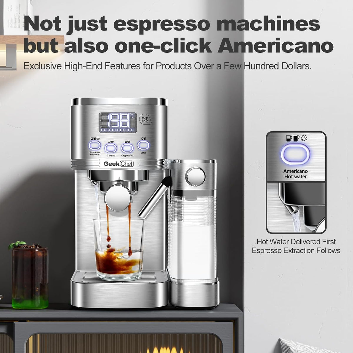 7-in-1 Espresso Machine with Automatic Milk Frother, 20 Bar, Stainless Steel N30776
