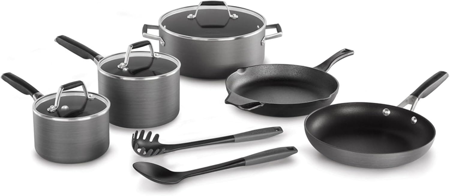 10 Piece Hard Anodized Nonstick Pots and Pans Cookware Set I319