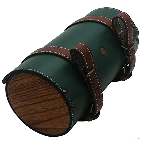 Black Leather Bike Handlebar Bag with Wood Under Seat F773065