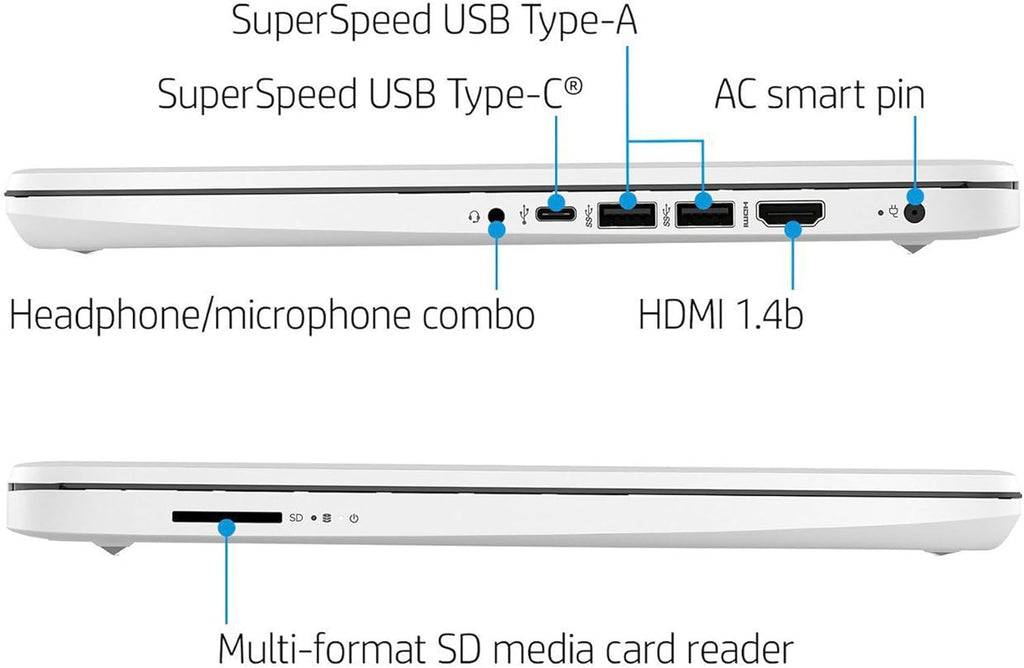 14-inch HD Laptop Computer Intel Dual Core 2.8GHz 8GB RAM 128GB 64GB SSD 64GB Card Webcam Bluetooth HDMI USB-C Wi-Fi Windows 11 S White F8823