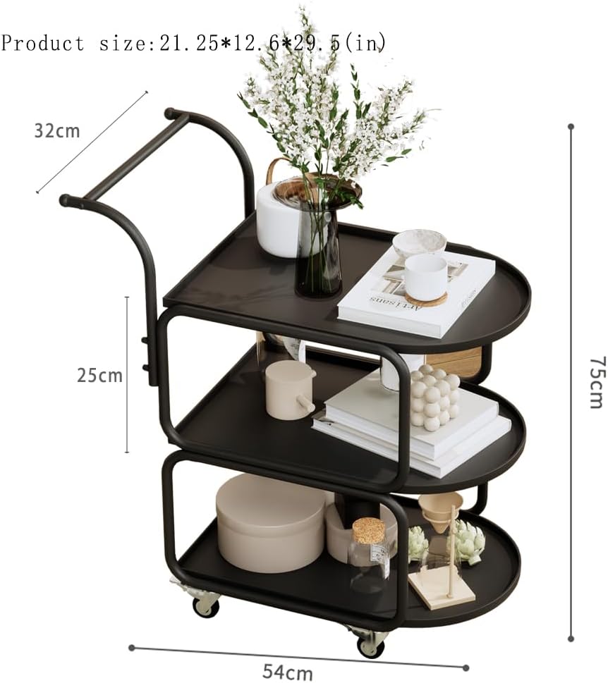 Matte Black 3-Tier Rolling Metal Bar Cart with Lockable Wheels I614