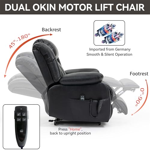 Electric Power Lift Recliner Chair with Genuine Leather Upholstery (Black) V222