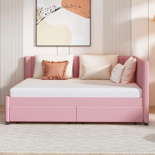 Twin Linen Fabric Upholstered Daybed with Trundle F815793