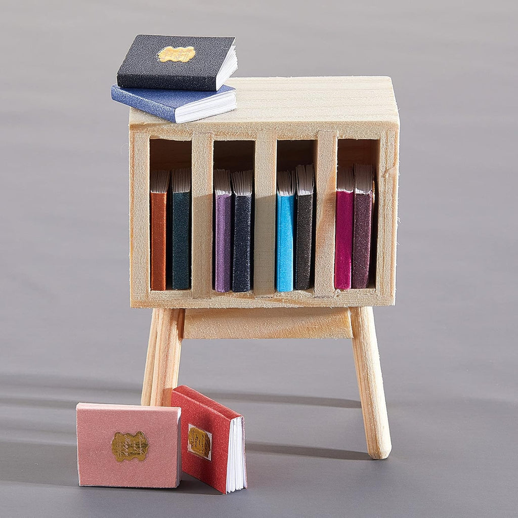 13 Pieces 1:12 Scale Miniature Dollhouse Books with Wooden Rack Bookshelf G6020
