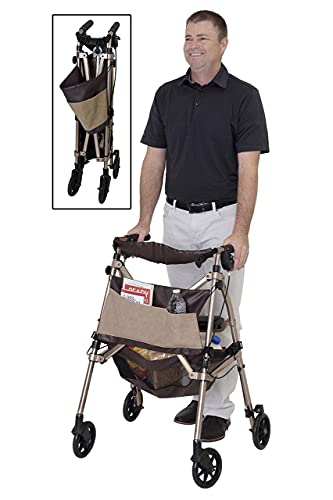 Short Foldable 4-Wheel Rolling Walker with Seat and Locking Brakes J877697