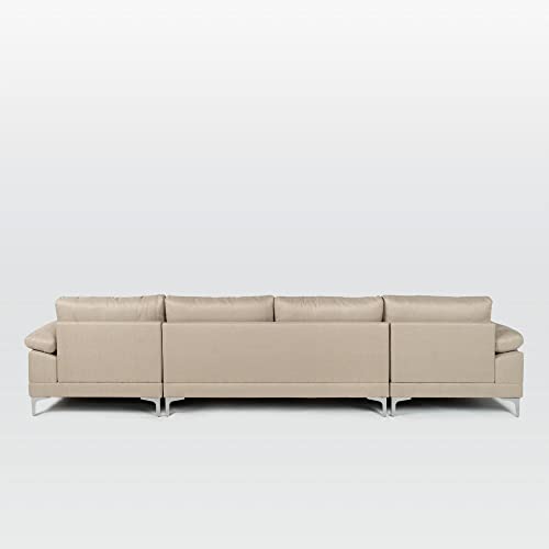Linen Fabric U-Shape Sectional Sofa with Double Extra Wide Chaise Lounge F883