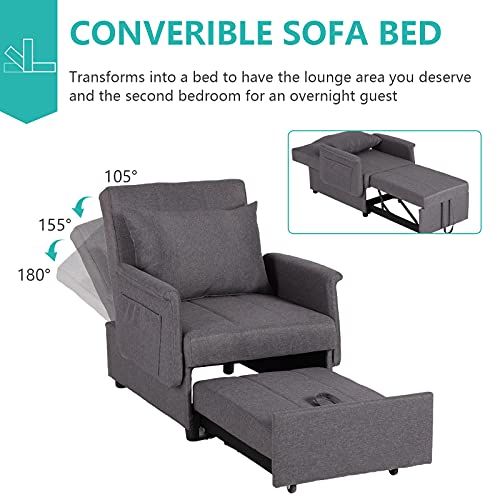 Black 3 in 1 Pull Out Sleeper Sofa Chair with Pillow X42019