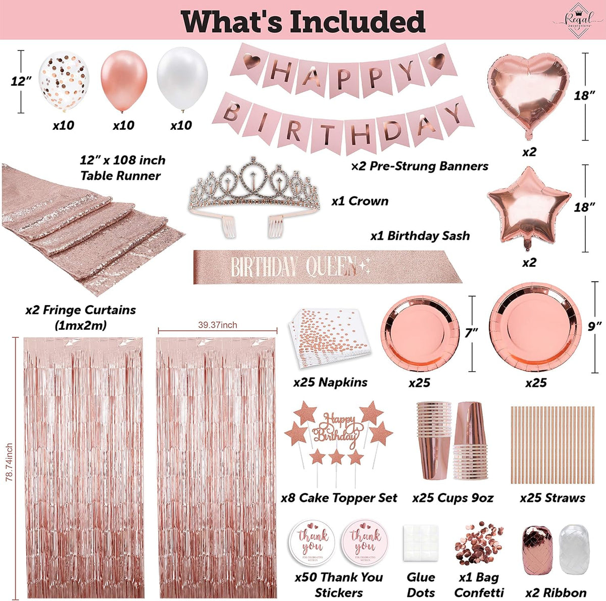 225 PC Rose Gold Birthday Party Decorations Kit A55469