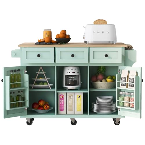 White Rolling Kitchen Island with Storage Cabinet and Drawers B916947