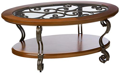 Dark Brown Oval Coffee Table with Glass Top and Shelf M955501