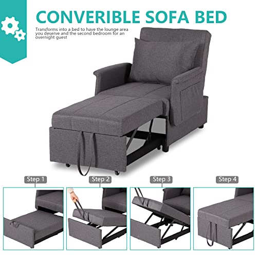 Black 3 in 1 Pull Out Sleeper Sofa Chair with Pillow X42019