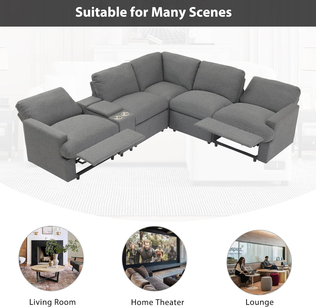 104'' L-shaped Power Recliner Sofa Couch with Storage Box, Cup Holders, USB Ports, Dark Grey J47252