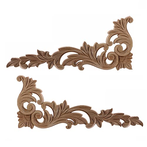 Natural Floral Wood Carved Wooden Figurines Corner Appliques Frame Wall Door Furniture Wood Carving Decorative 10cmX55cm F679