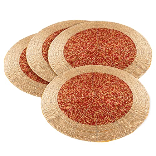 Gold 13 Inch Round Set of 4 Beaded Placemats I61900