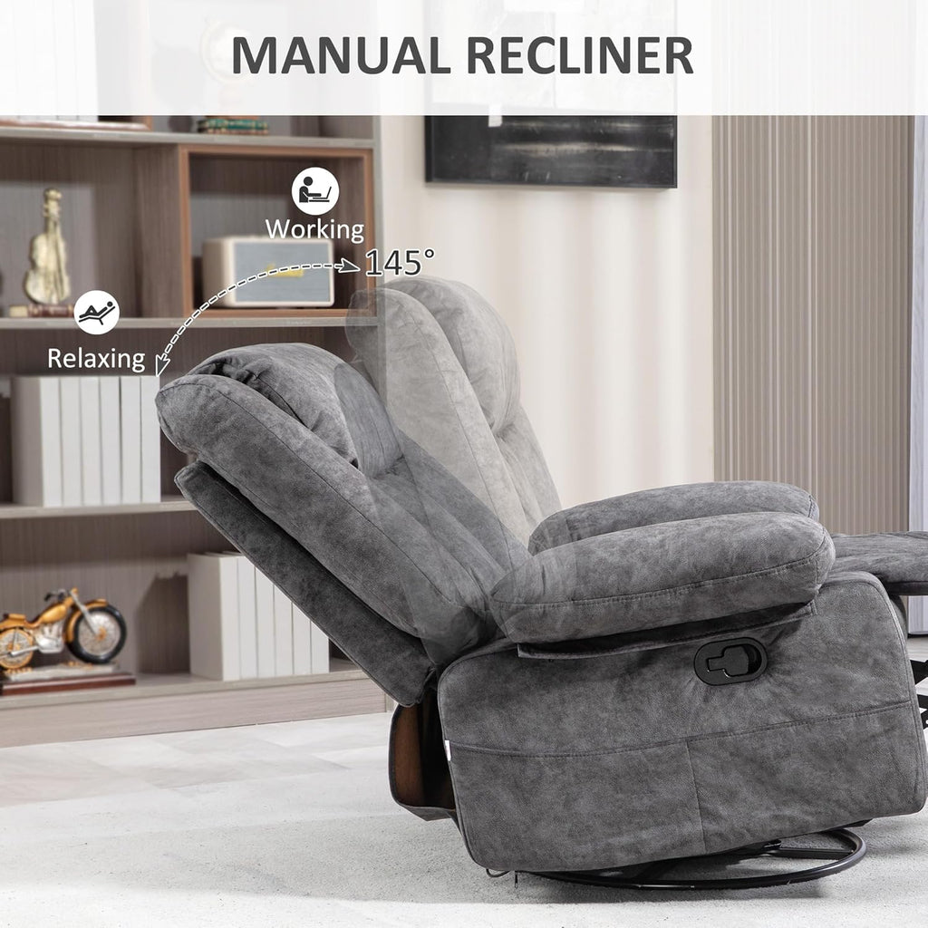 Gray Swivel Rocker Recliner Chair with Side Pockets and Metal Base K86401